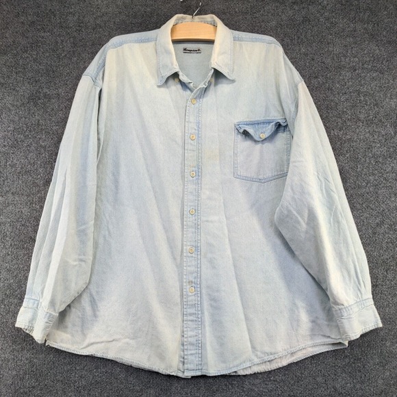 Thompson's Men's Denim Button-Down Shirt Blue XL Long Sleeve Chest Pocket - Picture 2 of 16